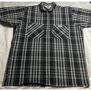 Ben Davis Shirt Mens Large Black Plaid Half 1/4 Zip Short Sleeve Casual Workwear